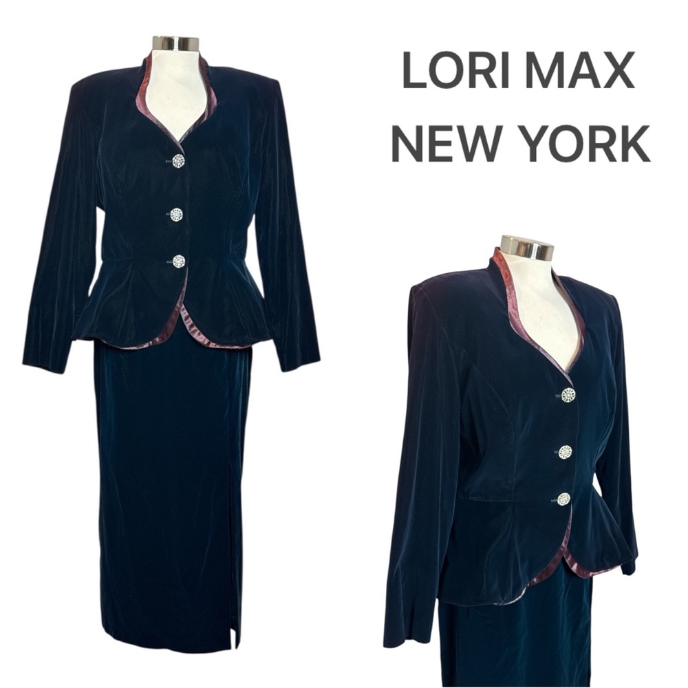 VINTAGE 80’s LORI MAX NEW YORK TEAL VELVET JACKET AND SKIRT POWER GLAM SET